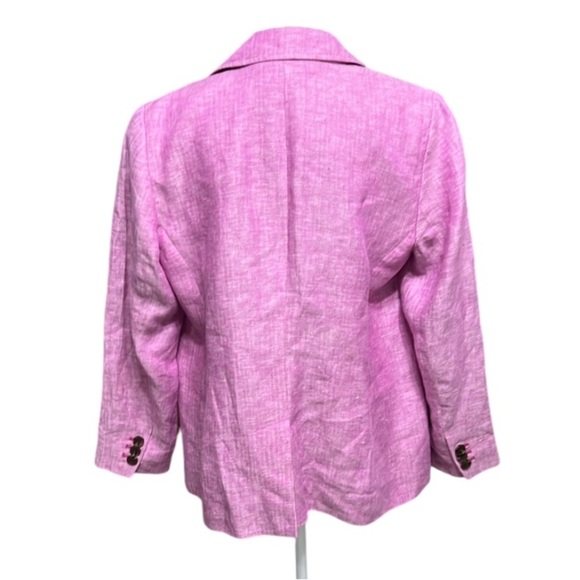 Talbots Pink Linen Blazer size 12P lined One button closure herringbone pattern - Picture 12 of 13